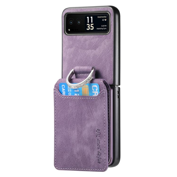For Motorola Moto Razr 40 Retro Leather Ring Vertical Flip Wallet Phone Case