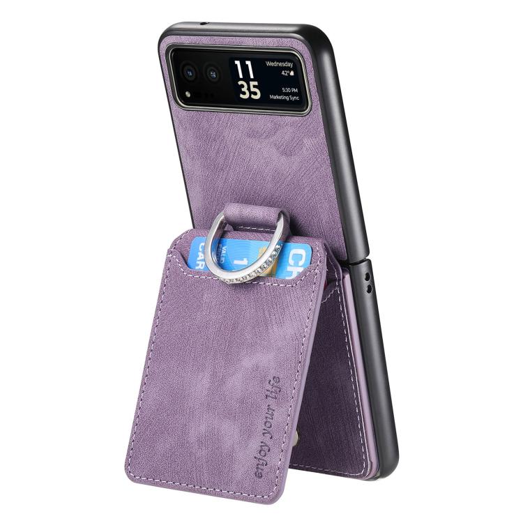 For Motorola Moto Razr 40 Retro Leather Ring Vertical Flip Wallet Phone Case