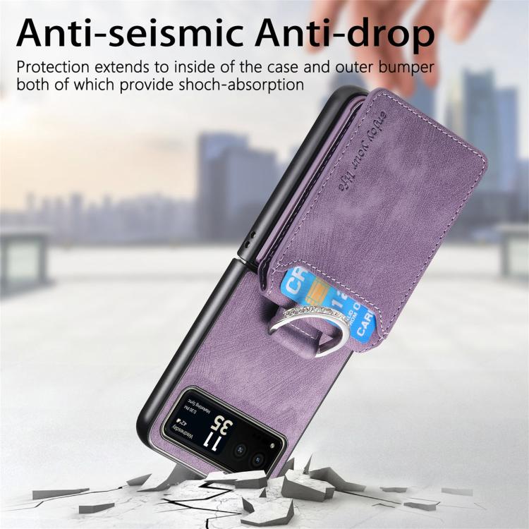 For Motorola Moto Razr 40 Retro Leather Ring Vertical Flip Wallet Phone Case