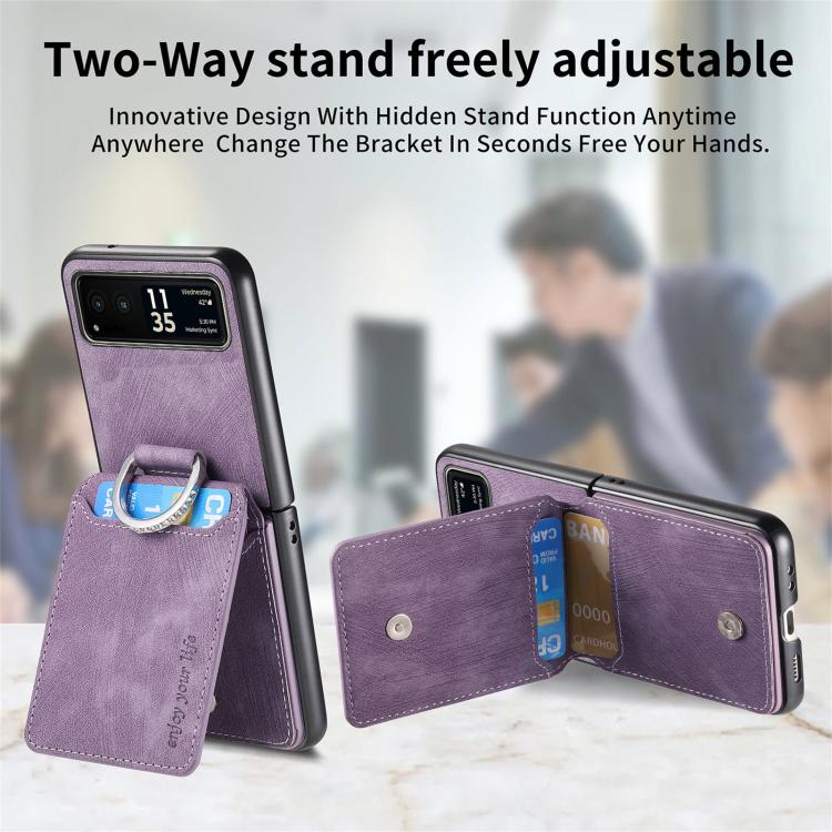 For Motorola Moto Razr 40 Retro Leather Ring Vertical Flip Wallet Phone Case