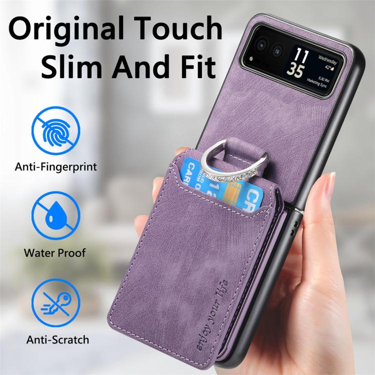For Motorola Moto Razr 40 Retro Leather Ring Vertical Flip Wallet Phone Case
