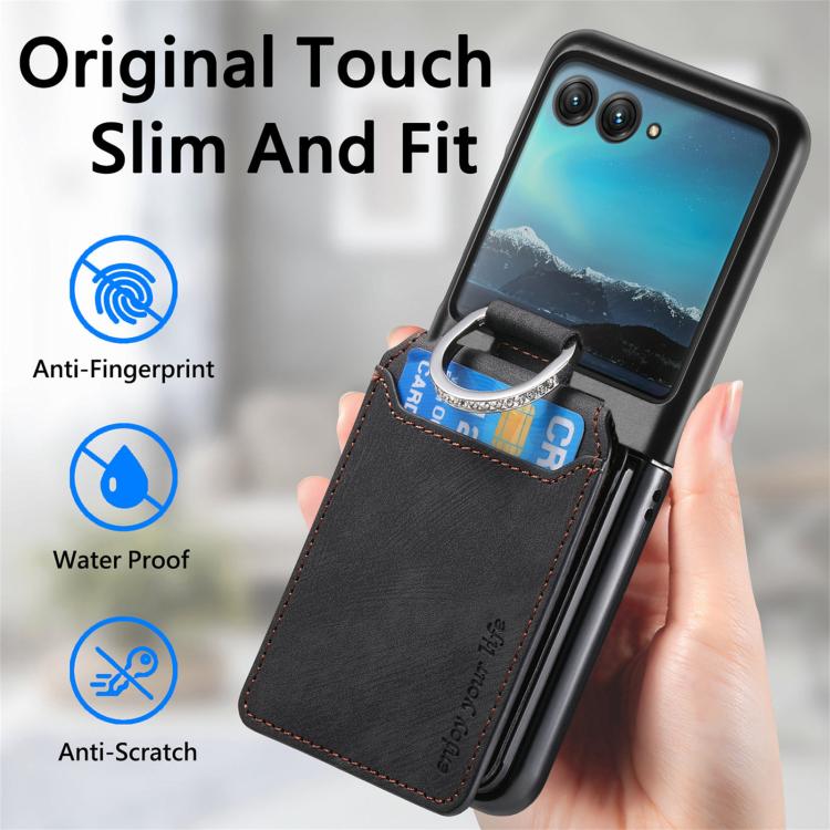 For Motorola Moto Razr 40 Ultra Retro Leather Ring Vertical Flip Wallet Phone Case