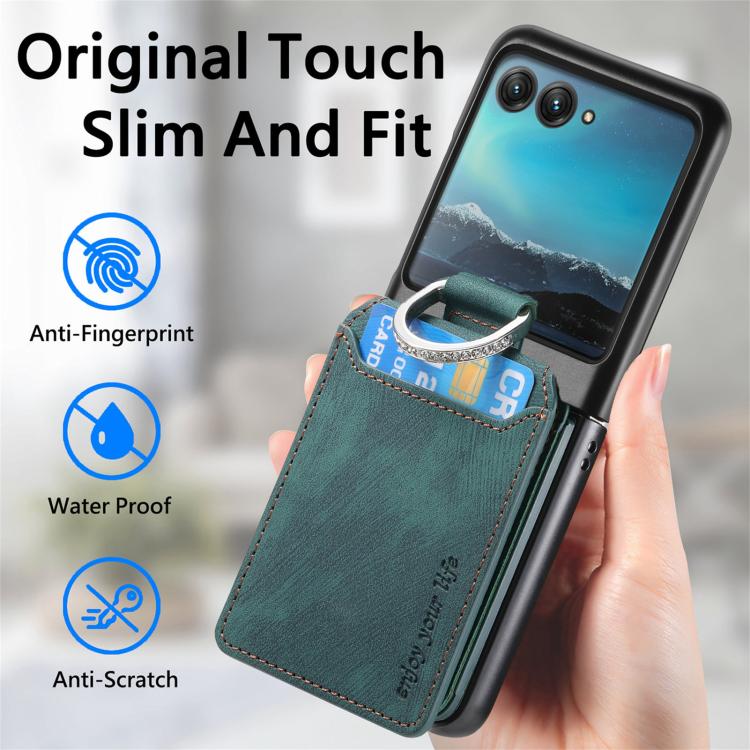 For Motorola Moto Razr 40 Ultra Retro Leather Ring Vertical Flip Wallet Phone Case