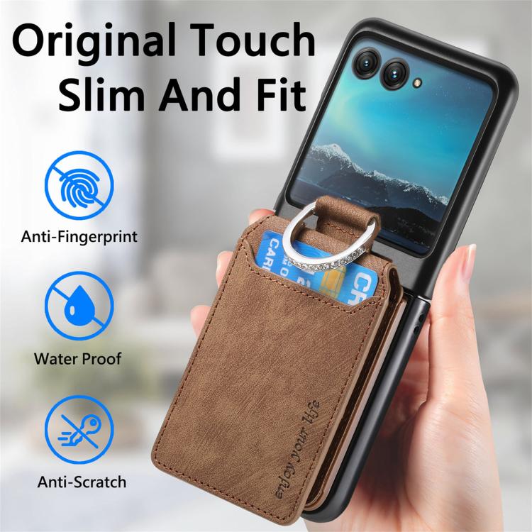 For Motorola Moto Razr 40 Ultra Retro Leather Ring Vertical Flip Wallet Phone Case