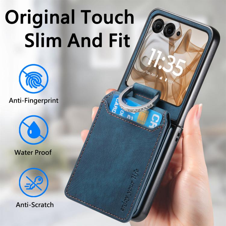 For Motorola Moto Razr 50 Retro Leather Ring Vertical Flip Wallet Phone Case