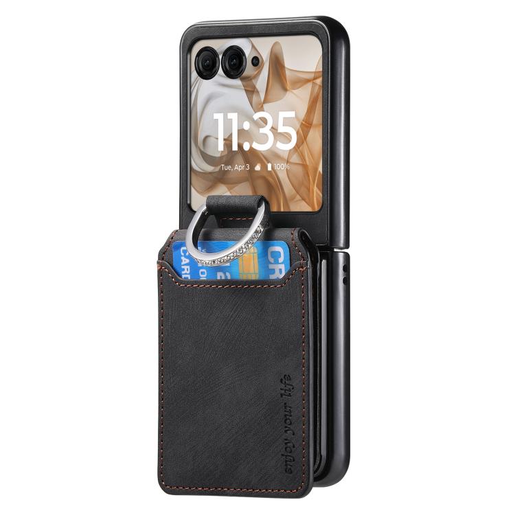 For Motorola Moto Razr 50 Retro Leather Ring Vertical Flip Wallet Phone Case