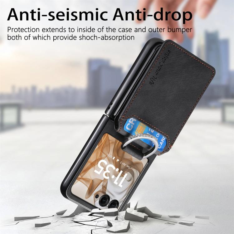 For Motorola Moto Razr 50 Retro Leather Ring Vertical Flip Wallet Phone Case