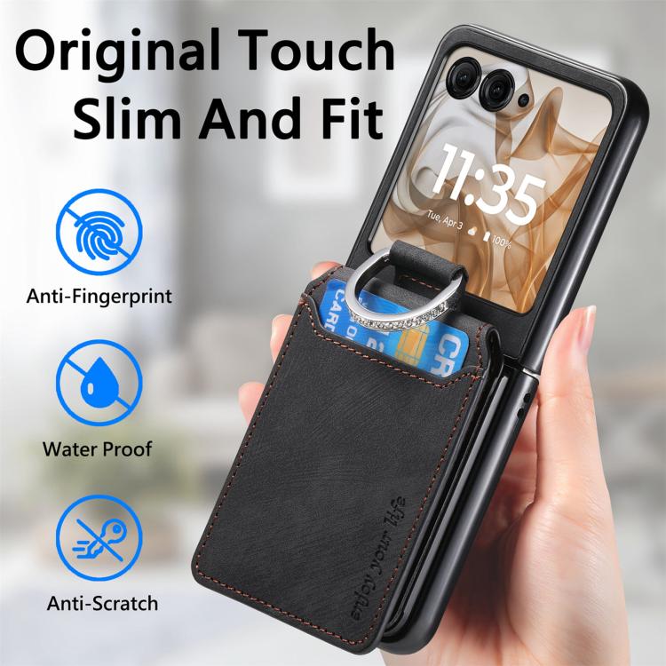 For Motorola Moto Razr 50 Retro Leather Ring Vertical Flip Wallet Phone Case