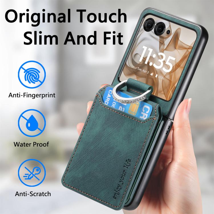 For Motorola Moto Razr 50 Retro Leather Ring Vertical Flip Wallet Phone Case