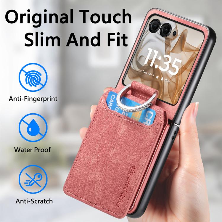 For Motorola Moto Razr 50 Retro Leather Ring Vertical Flip Wallet Phone Case