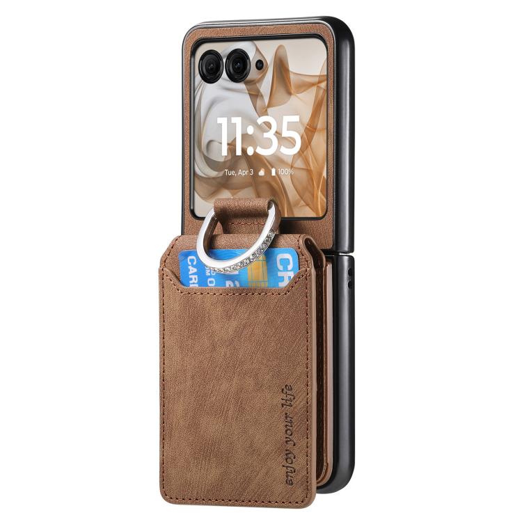 For Motorola Moto Razr 50 Retro Leather Ring Vertical Flip Wallet Phone Case
