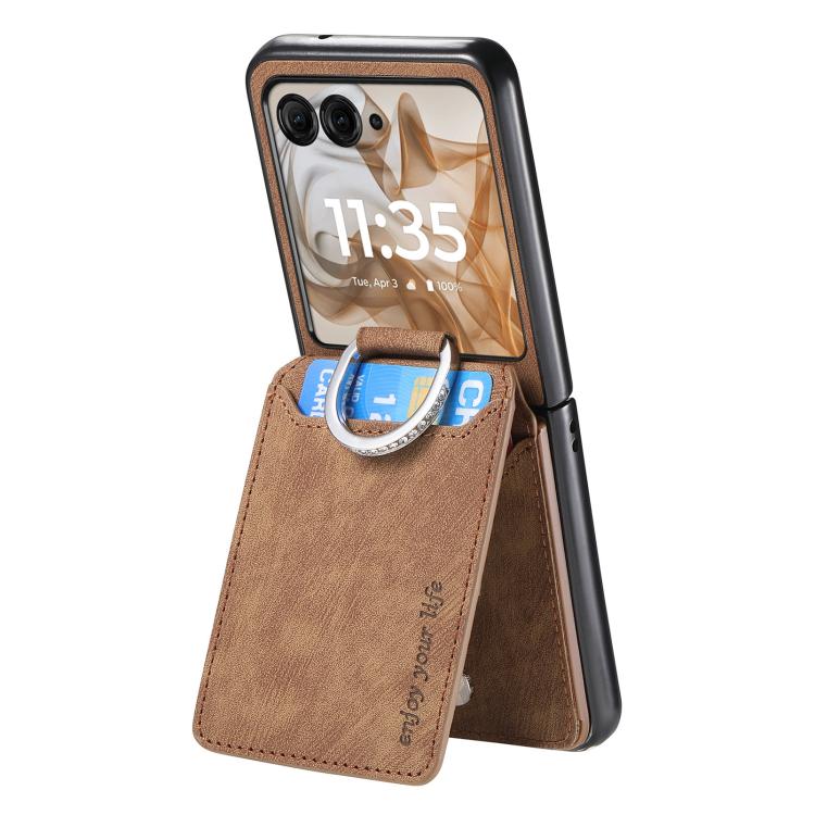For Motorola Moto Razr 50 Retro Leather Ring Vertical Flip Wallet Phone Case