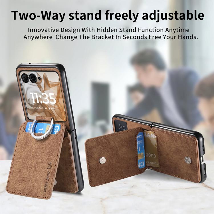 For Motorola Moto Razr 50 Retro Leather Ring Vertical Flip Wallet Phone Case