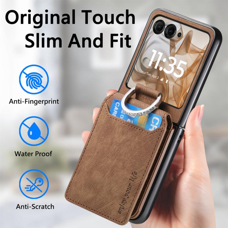 For Motorola Moto Razr 50 Retro Leather Ring Vertical Flip Wallet Phone Case