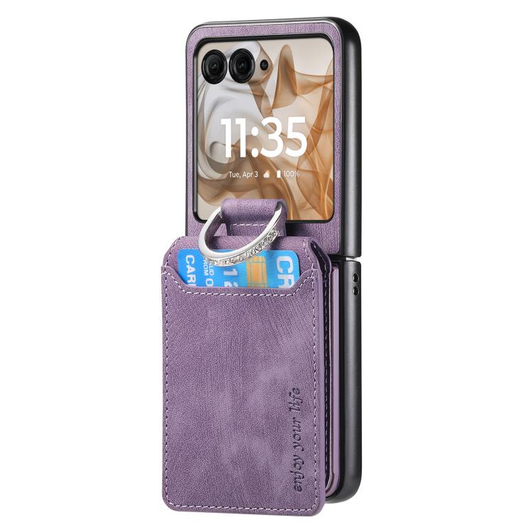 For Motorola Moto Razr 50 Retro Leather Ring Vertical Flip Wallet Phone Case