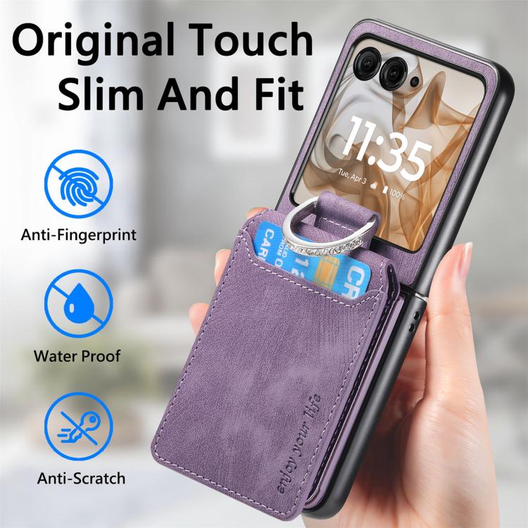 For Motorola Moto Razr 50 Retro Leather Ring Vertical Flip Wallet Phone Case