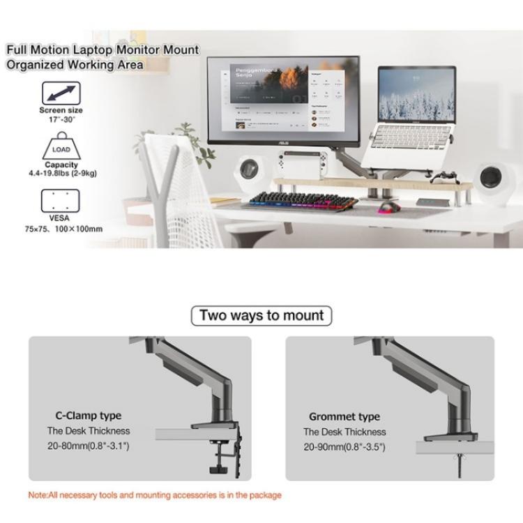 NORTH BAYOU F160-FP Tray Dual Arm Bracket Monitor Desk Mount Adjustable Laptop Holder
