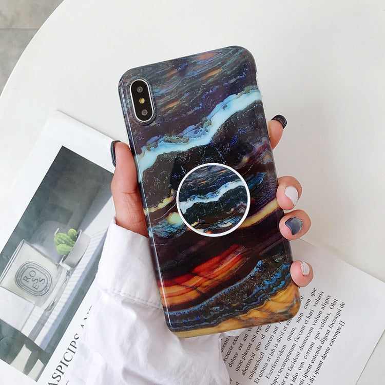 For iPhone XS Max Marble Anti-drop TPU Protection Back Cover with Folding Holder
