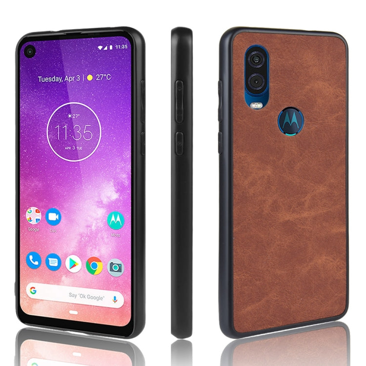 Shockproof Sheep Skin PC + PU + TPU Case for Motorola One Vision(Brown)