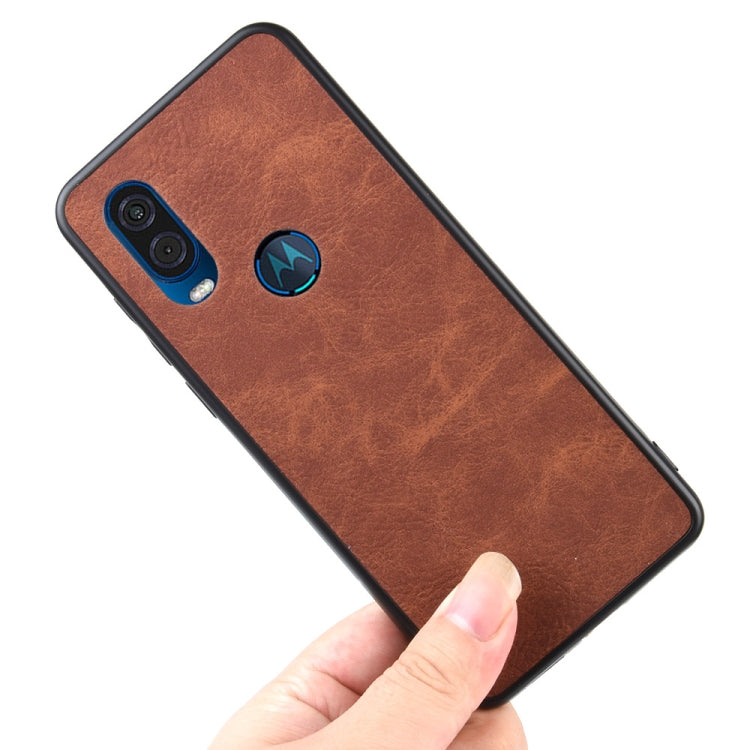 Shockproof Sheep Skin PC + PU + TPU Case for Motorola One Vision(Brown)