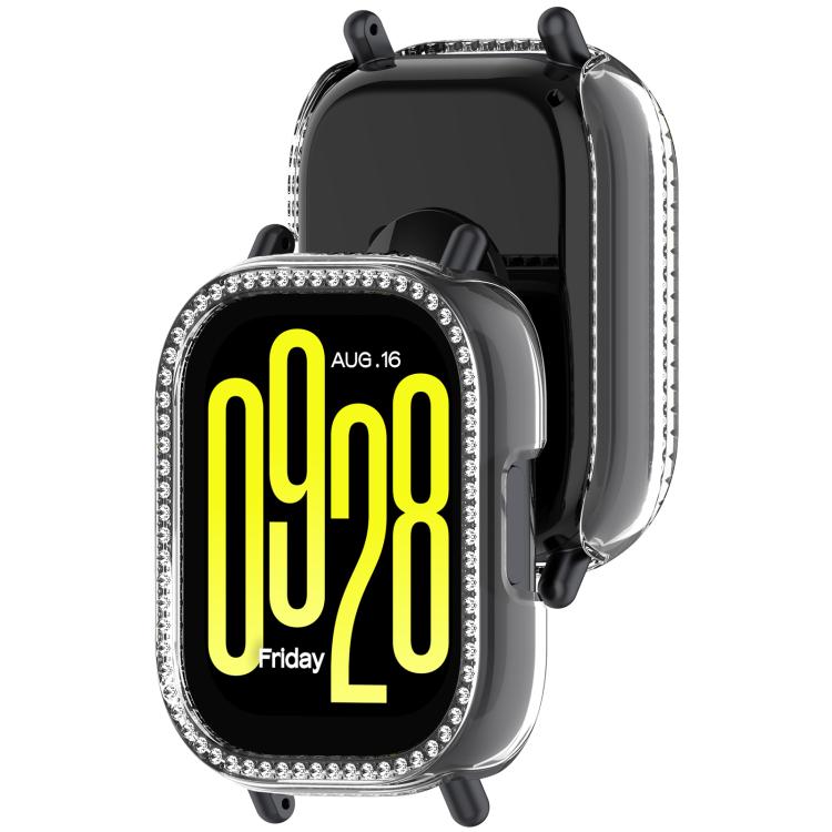 For Redmi Watch 5 Lite Single Row Diamond Half Coverage Hollow PC Watch Protective Case