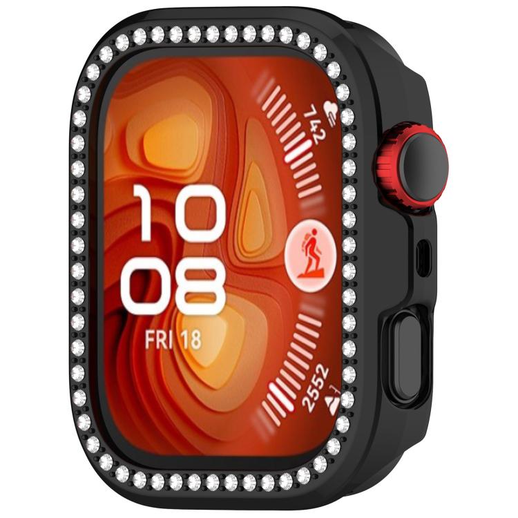 For Huawei Watch Fit 4 Single Row Diamond Half Coverage Hollow PC Watch Protective Case