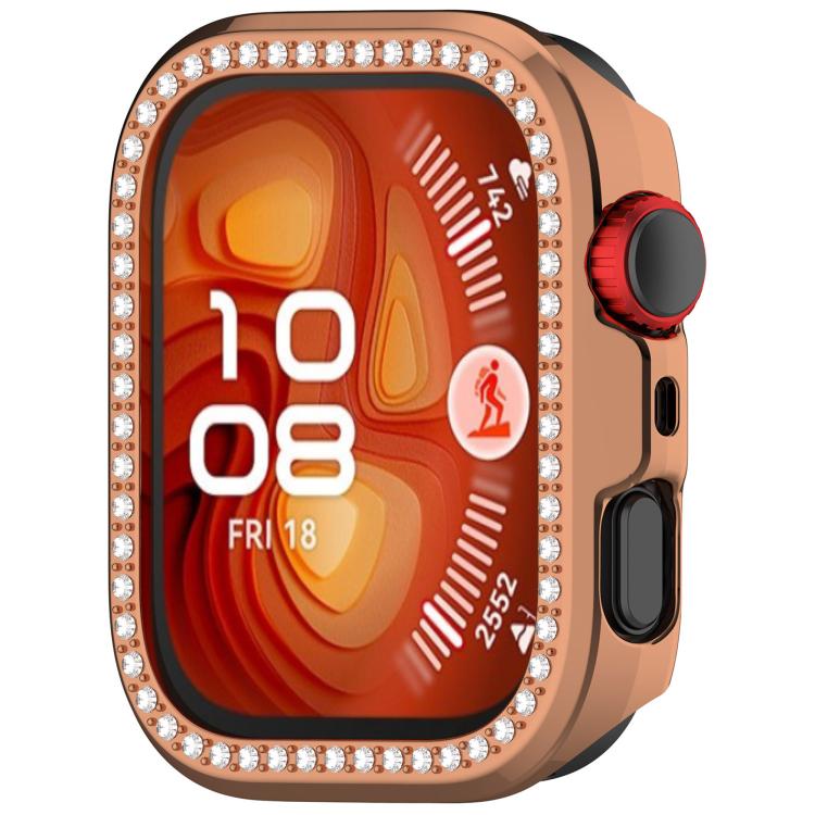 For Huawei Watch Fit 4 Single Row Diamond Half Coverage Hollow PC Watch Protective Case