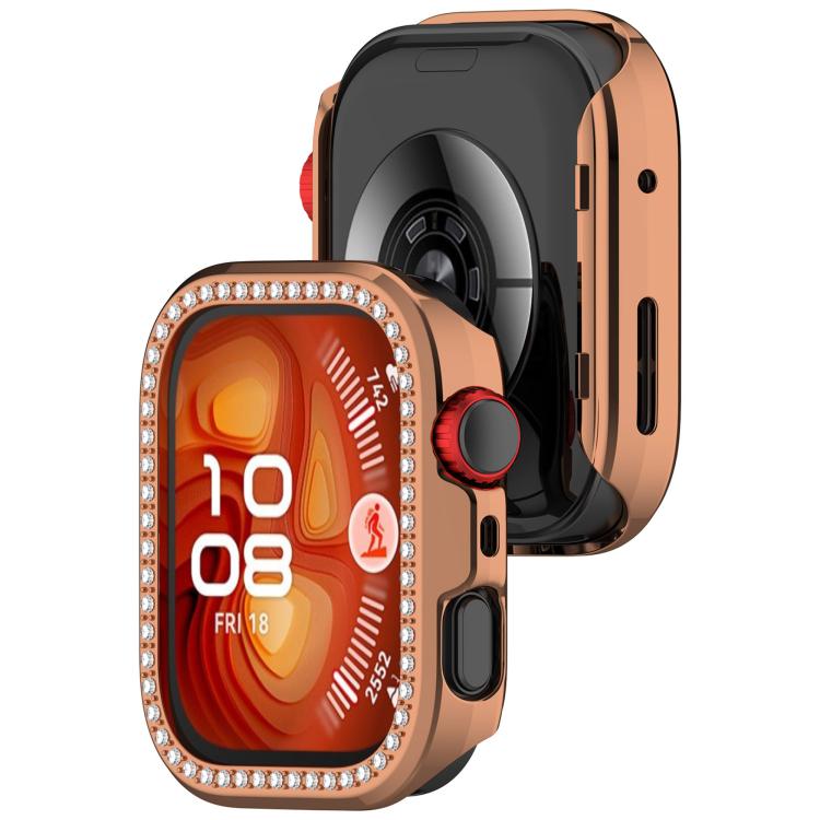 For Huawei Watch Fit 4 Single Row Diamond Half Coverage Hollow PC Watch Protective Case