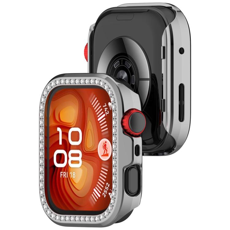 For Huawei Watch Fit 4 Single Row Diamond Half Coverage Hollow PC Watch Protective Case