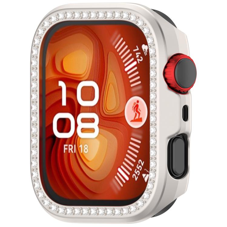 For Huawei Watch Fit 4 Single Row Diamond Half Coverage Hollow PC Watch Protective Case