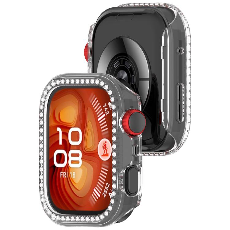 For Huawei Watch Fit 4 Single Row Diamond Half Coverage Hollow PC Watch Protective Case