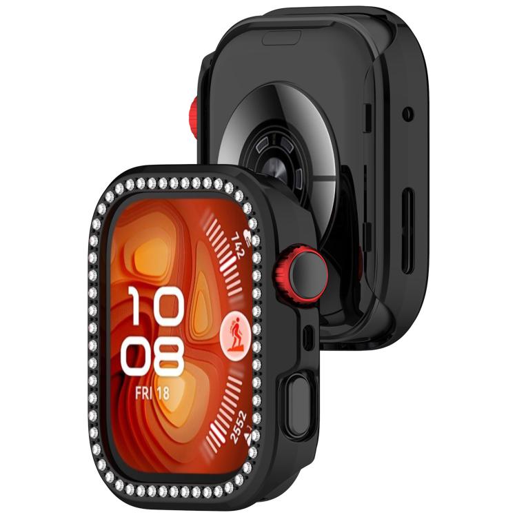 For Huawei Watch Fit 4 Pro Single Row Diamond Half Coverage Hollow PC Watch Protective Case