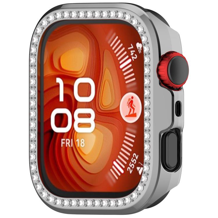 For Huawei Watch Fit 4 Pro Single Row Diamond Half Coverage Hollow PC Watch Protective Case
