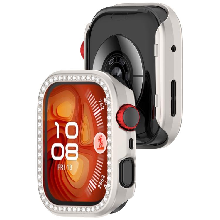 For Huawei Watch Fit 4 Pro Single Row Diamond Half Coverage Hollow PC Watch Protective Case