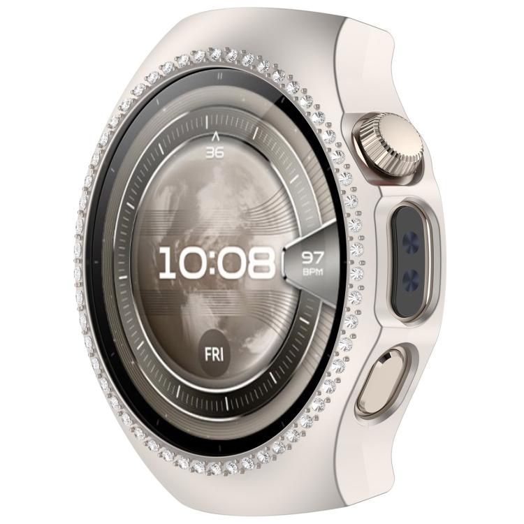 For Huawei Watch 5 42mm Single Row Diamond Half Coverage Hollow PC Watch Protective Case