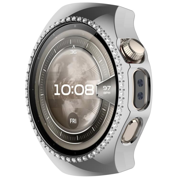 For Huawei Watch 5 46mm Single Row Diamond Half Coverage Hollow PC Watch Protective Case