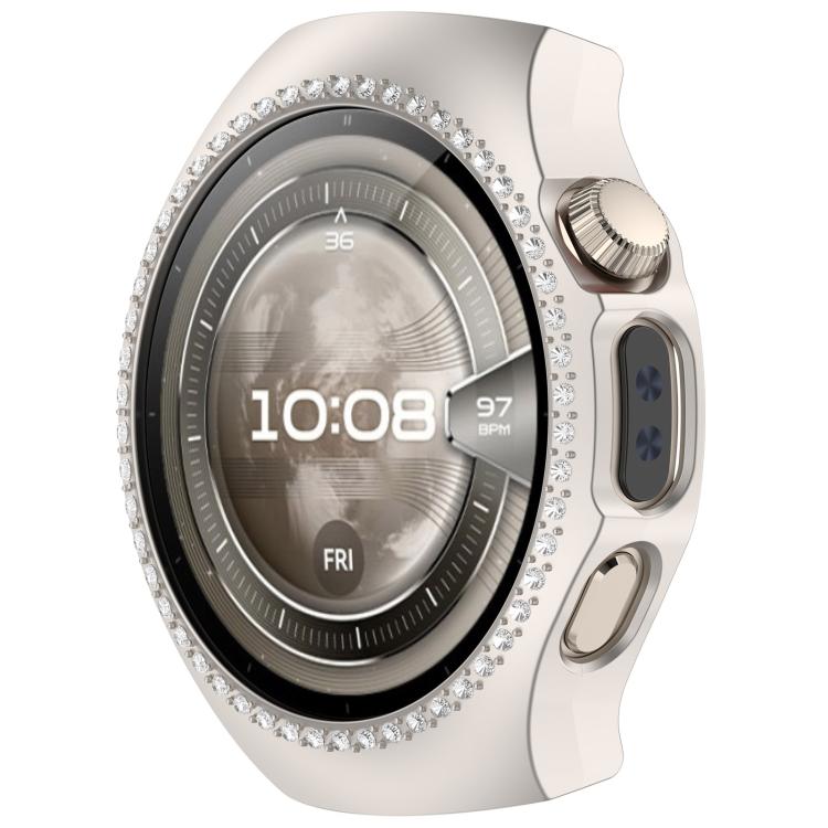 For Huawei Watch 5 46mm Single Row Diamond Half Coverage Hollow PC Watch Protective Case