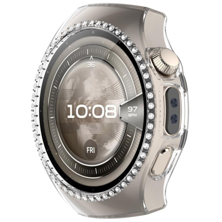 For Huawei Watch 5 46mm Single Row Diamond Half Coverage Hollow PC Watch Protective Case