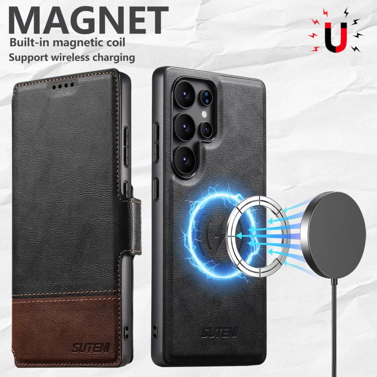 For Samsung Galaxy S22 Ultra 5G Suteni Q06 2-in-1 Multi-function Detachable Wallet MagSafe Phone Case