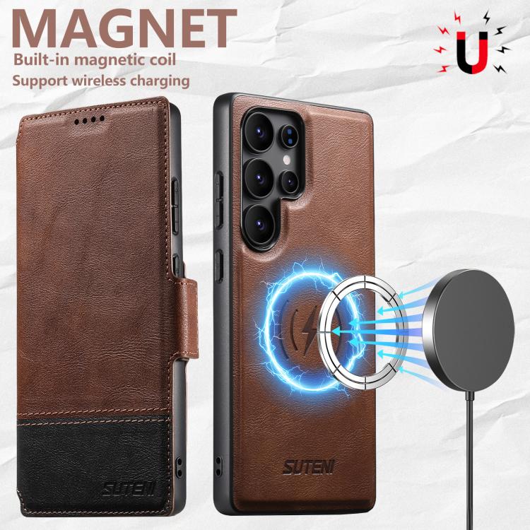 For Samsung Galaxy S22 Ultra 5G Suteni Q06 2-in-1 Multi-function Detachable Wallet MagSafe Phone Case
