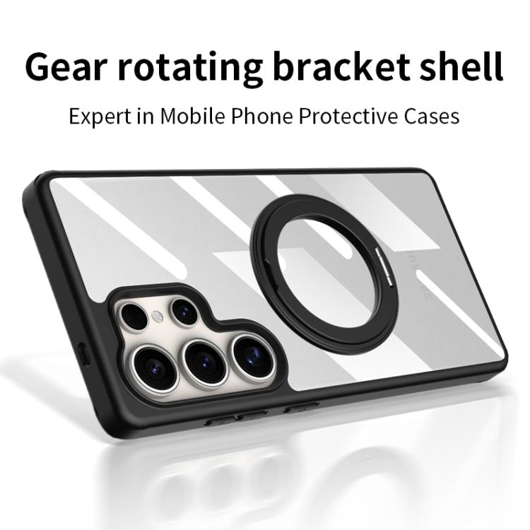 For Samsung Galaxy S22 Ultra 5G Gear 360 Rotation Holder MagSafe Phone Case - Black