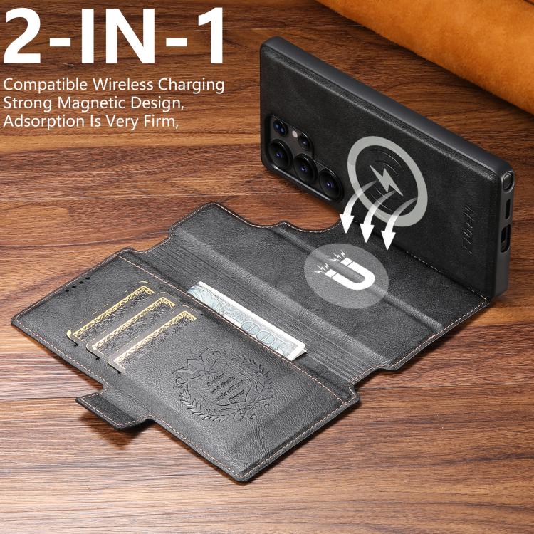 For Samsung Galaxy S23 Ultra 5G Suteni Q07 2-in-1 Multi-function Detachable Wallet MagSafe Phone Case