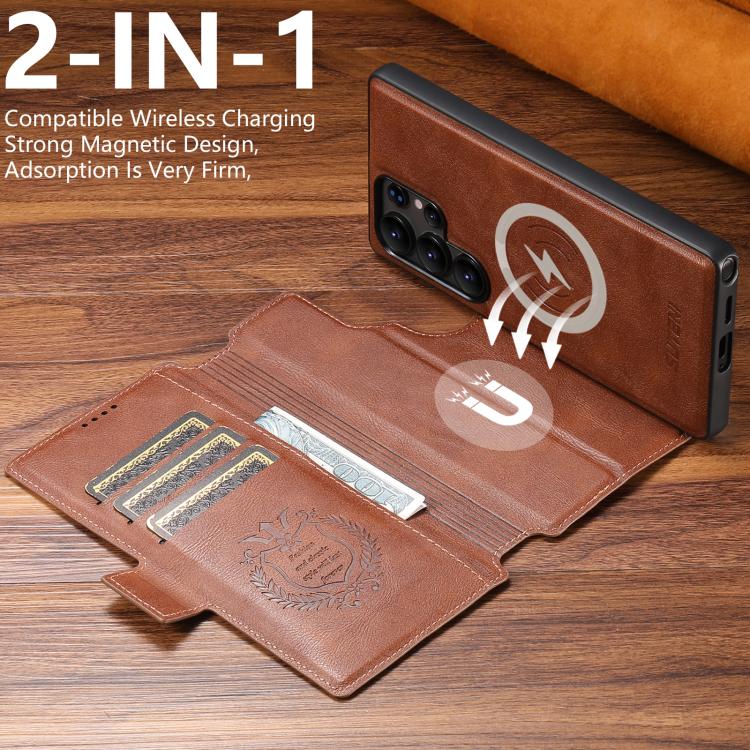 For Samsung Galaxy S23 Ultra 5G Suteni Q07 2-in-1 Multi-function Detachable Wallet MagSafe Phone Case