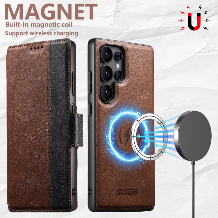 For Samsung Galaxy S22 Ultra 5G Suteni Q07 2-in-1 Multi-function Detachable Wallet MagSafe Phone Case