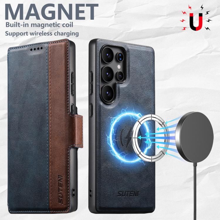 For Samsung Galaxy S22 Ultra 5G Suteni Q07 2-in-1 Multi-function Detachable Wallet MagSafe Phone Case