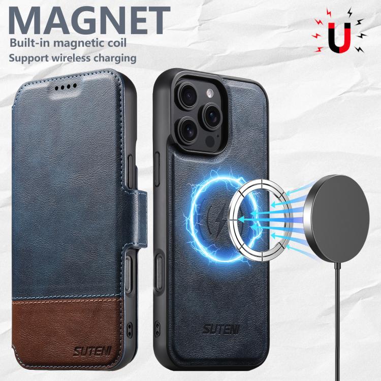 For iPhone 16 Pro Max Suteni Q06 2-in-1 Multi-function Detachable Wallet MagSafe Phone Case