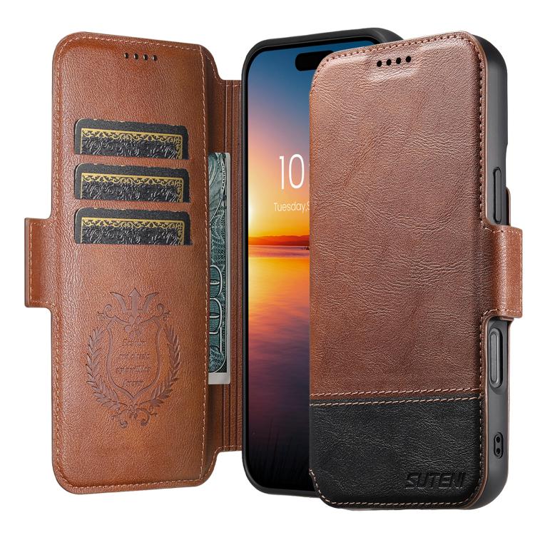 For iPhone 16 Plus Suteni Q06 2-in-1 Multi-function Detachable Wallet MagSafe Phone Case