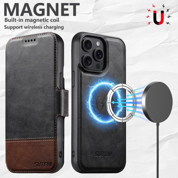For iPhone 15 Plus Suteni Q06 2-in-1 Multi-function Detachable Wallet MagSafe Phone Case