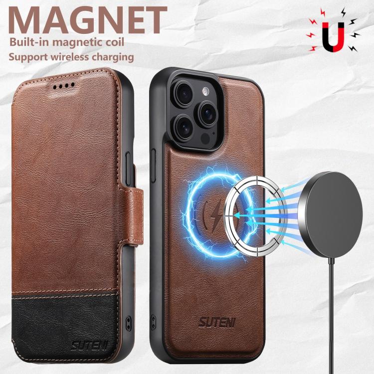 For iPhone 13 Pro Max Suteni Q06 2-in-1 Multi-function Detachable Wallet MagSafe Phone Case