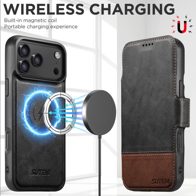 For iPhone 17 Pro Suteni Q06 2-in-1 Multi-function Detachable Wallet MagSafe Phone Case